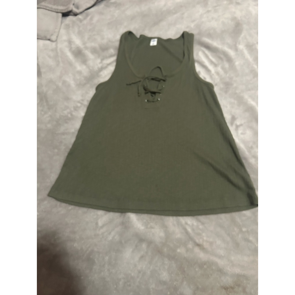 Women's Old Navy Ribbed Lace-Up Tank Top M Olive Green